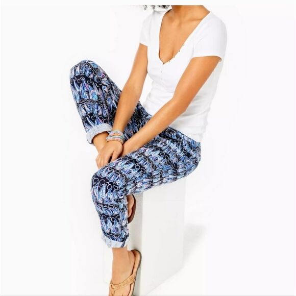 LILY PULITZER Taron Mid-rise Linen Pant XS- Low Tide Navy Sails and Stripes NWT - Picture 3 of 10